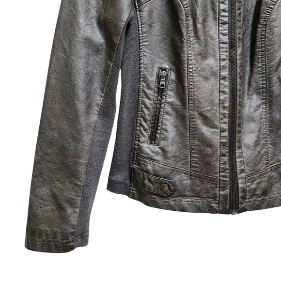 Sebby Moto Jacket Womens M Gray Faux Leather Ribbed Knit Full Zip Biker Rustic - Picture 4 of 15